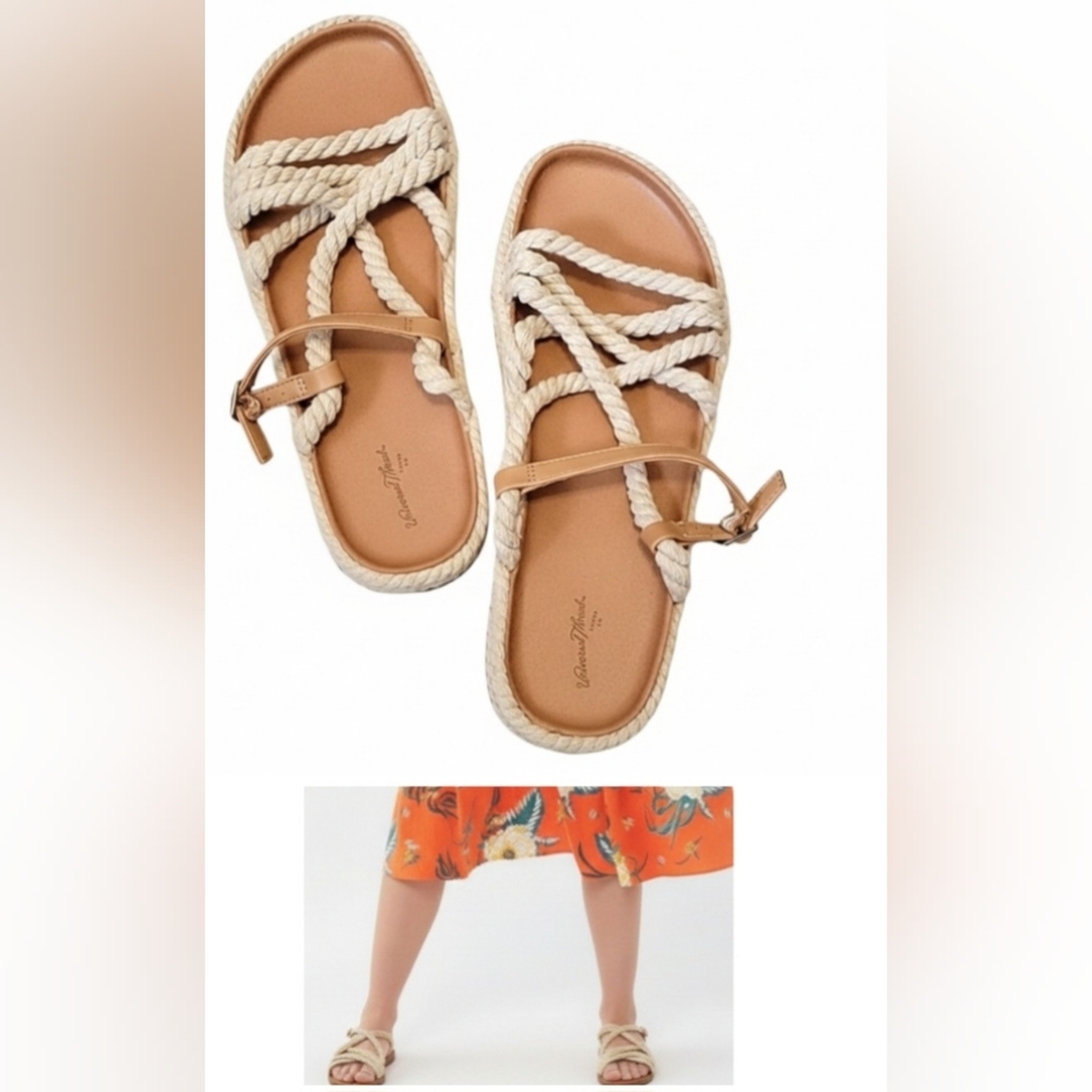 NWT Universal Threads Serena Nautical Rope Sandals Vegan Leather Flats - Picture 1 of 9